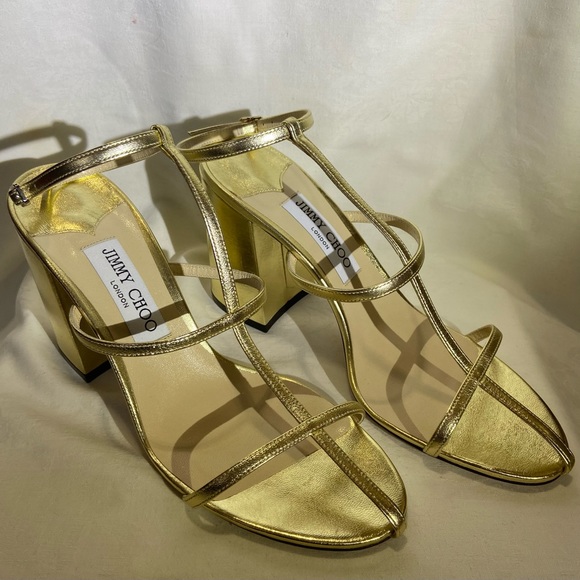 Jummy Choo Linley Metallic T-Strap Sandals - Picture 6 of 8